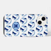 Mit Monogramm-blaues Volleyballmuster iPhone Hülle (Rückseite (Horizontal))