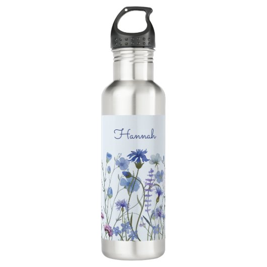 Mit Monogramm blaues Wasser Wildblume Meadow Edelstahlflasche (Vorderseite)