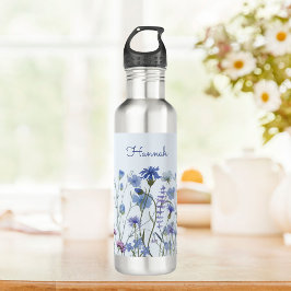 Mit Monogramm blaues Wasser Wildblume Meadow Edelstahlflasche