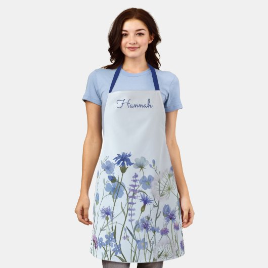 Mit Monogramm blaues Wasser Wildblume Meadow Schürze (Getragen)