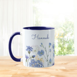 Mit Monogramm blaues Wasser Wildblume Meadow Tasse