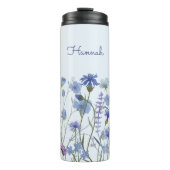 Mit Monogramm blaues Wasser Wildblume Meadow Thermosbecher (Vorderseite)
