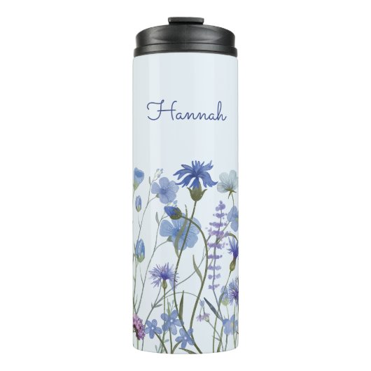 Mit Monogramm blaues Wasser Wildblume Meadow Thermosbecher (Vorderseite)