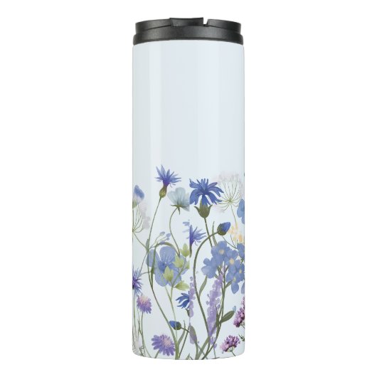 Mit Monogramm blaues Wasser Wildblume Meadow Thermosbecher (Rückseite)