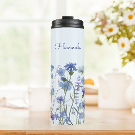Mit Monogramm blaues Wasser Wildblume Meadow Thermosbecher