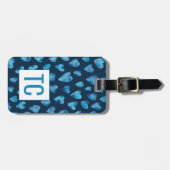 Mit Monogramm blaues Wasserfarben Liebe Herzmuster Gepäckanhänger (Vorderseite horizontal)