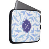 Mit Monogramm Blaues Wasserfarbenmuster Laptopschutzhülle (Vorne Rechts)