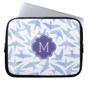 Mit Monogramm Blaues Wasserfarbenmuster Laptopschutzhülle