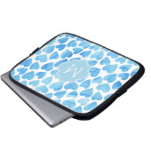 Mit Monogramm blaues Watercolor-Herz-Muster Laptopschutzhülle (Vorne Knopf)