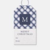 Mit Monogramm blaues Weihnachtsfest Geschenkanhänger (Vorderseite)