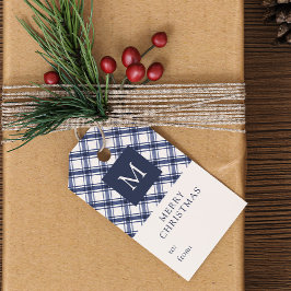 Mit Monogramm blaues Weihnachtsfest Geschenkanhänger