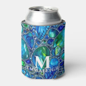 Mit Monogramm blaugrüne Glass-Edelsteine Dosenkühler (Kanne Vorderseite)