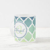 Mit Monogramm blaugrünes marokkanisches Gittermust Mattglastasse (Vorderseite Links)