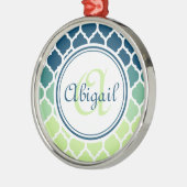 Mit Monogramm blaugrünes marokkanisches Gittermust Ornament Aus Metall (Links)