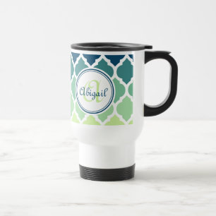 Mit Monogramm blaugrünes marokkanisches Gittermust Reisebecher