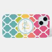 Mit Monogramm blaurosa marokkanisches Gittermuster Case-Mate iPhone Hülle (Rückseite (Horizontal))