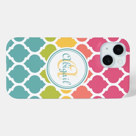 Mit Monogramm blaurosa marokkanisches Gittermuster Case-Mate iPhone Hülle (Rückseite (Horizontal))