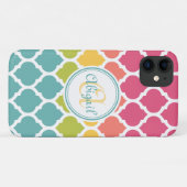 Mit Monogramm blaurosa marokkanisches Gittermuster Case-Mate iPhone Hülle (Rückseite (Horizontal))
