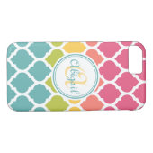 Mit Monogramm blaurosa marokkanisches Gittermuster Case-Mate iPhone Hülle (Rückseite (Horizontal))