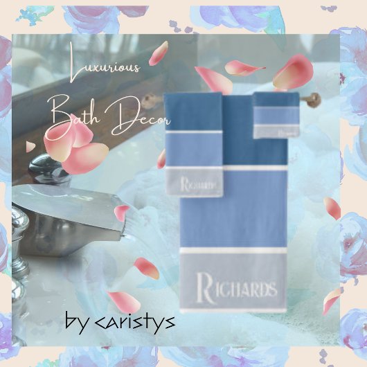 Mit Monogramm Blautöne mit weißem Handtuch Badhandtuch Set