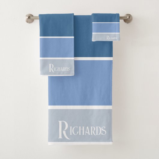 Mit Monogramm Blautöne mit weißem Handtuch Badhandtuch Set (Insitu)