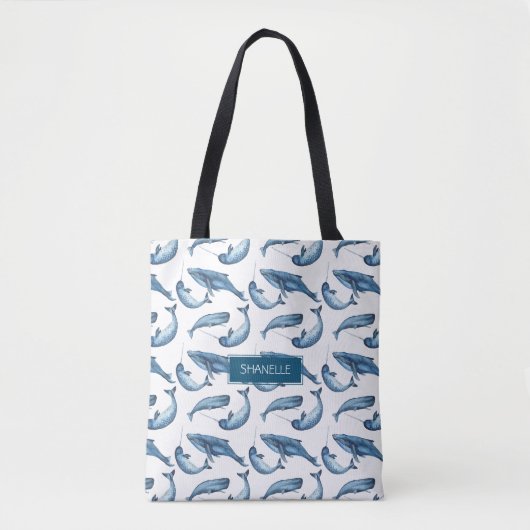 Mit Monogramm Blauwal und Narwhal Tasche (Vorderseite)