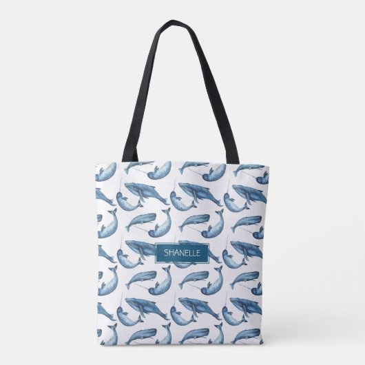 Mit Monogramm Blauwal und Narwhal Tasche (Rückseite)