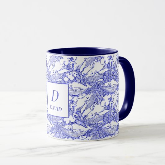 Mit Monogramm Blauwal und Weißwal Tasse (VorderseiteRechts)