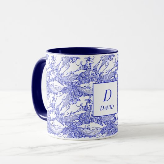 Mit Monogramm Blauwal und Weißwal Tasse (Vorderseite Links)