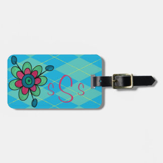 Mit Monogramm Blue & Aqua Raute & Blume Gepäckanhänger