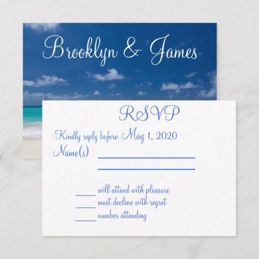 Mit Monogramm Blue Beach Wedding RSVP Karten (Vorne/Hinten)