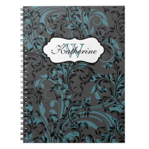 Mit Monogramm Blue Black Gray Scrollnotebook Notizblock