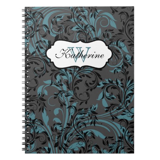 Mit Monogramm Blue Black Gray Scrollnotebook Notizblock (Vorderseite)