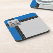 Mit Monogramm Blue Black Gray Untersetzer Set (6) (Linke Seite)