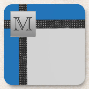 Mit Monogramm Blue Black Gray Untersetzer Set (6)