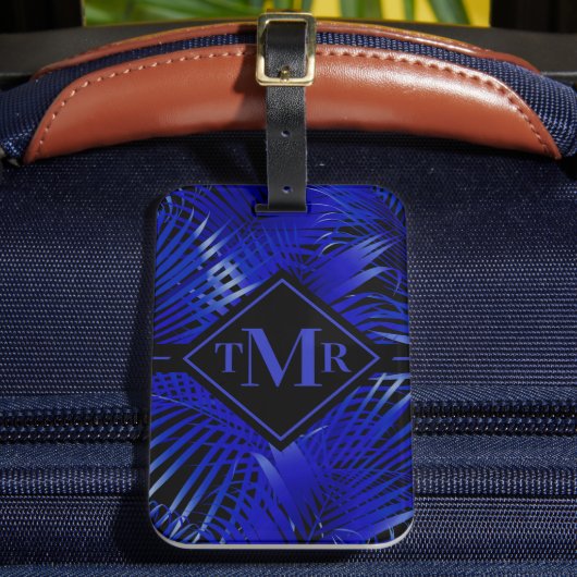 Mit Monogramm Blue Black Palm Gepäckanhänger (Vorderseite Insitu 2)