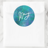 Mit Monogramm Blue Bokeh Abstrakte digitale Kunst Runder Aufkleber (Tasche)