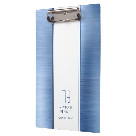 Mit Monogramm Blue Brushed Metallic Business Klemmbrett (Links)