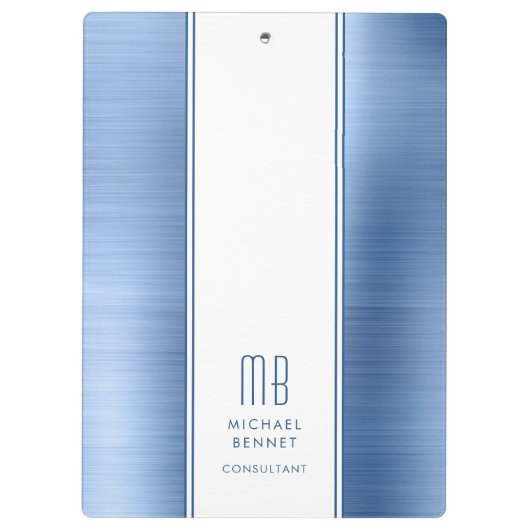 Mit Monogramm Blue Brushed Metallic Business Klemmbrett (Rückseite)