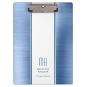 Mit Monogramm Blue Brushed Metallic Business Klemmbrett (Vorderseite)