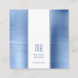 Mit Monogramm Blue Brushed Metallic Foil Consultan Quadratische Visitenkarte