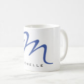 Mit Monogramm Blue Calligraphy Ihr Name Kaffeetasse (VorderseiteRechts)