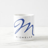 Mit Monogramm Blue Calligraphy Ihr Name Kaffeetasse (Mittel)