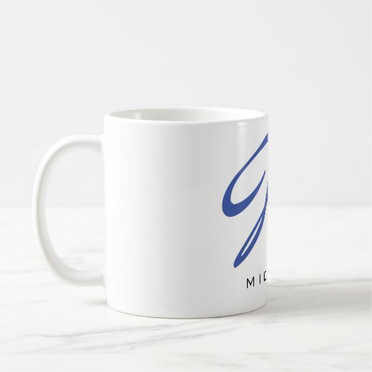 Mit Monogramm Blue Calligraphy Ihr Name Kaffeetasse (Links)