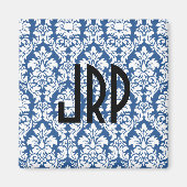 Mit Monogramm Blue Damask Magnet (Vorne)