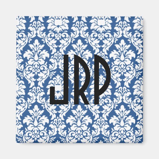 Mit Monogramm Blue Damask Magnet (Vorne)