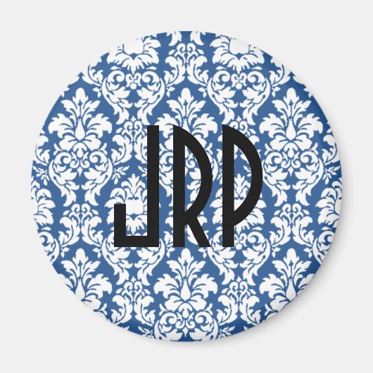 Mit Monogramm Blue Damask Magnet (Vorne)
