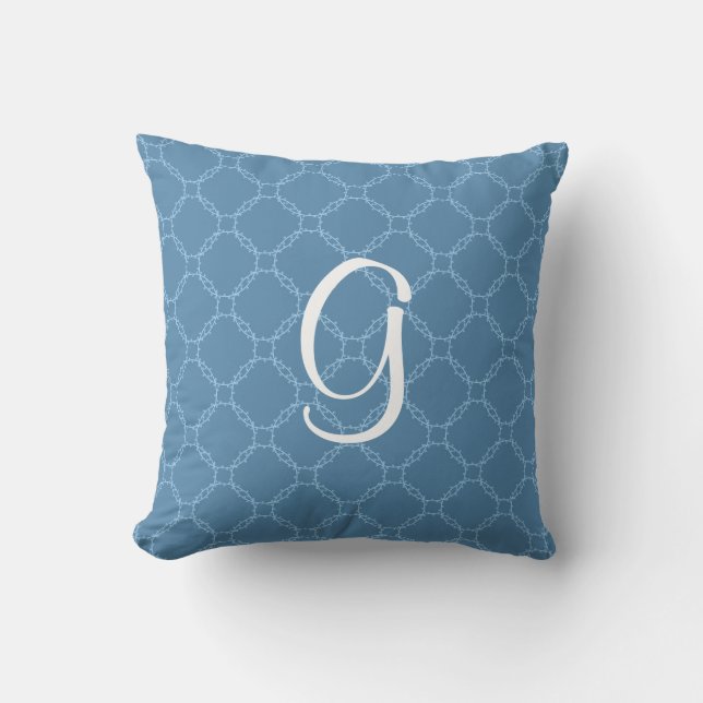 Mit Monogramm. Blue Designer-Throw-Kissen Kissen (Vorderseite)