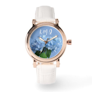 Mit Monogramm Blue Floral Custom Band Armbanduhr