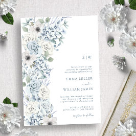 Mit Monogramm Blue Floral Wedding Einladung